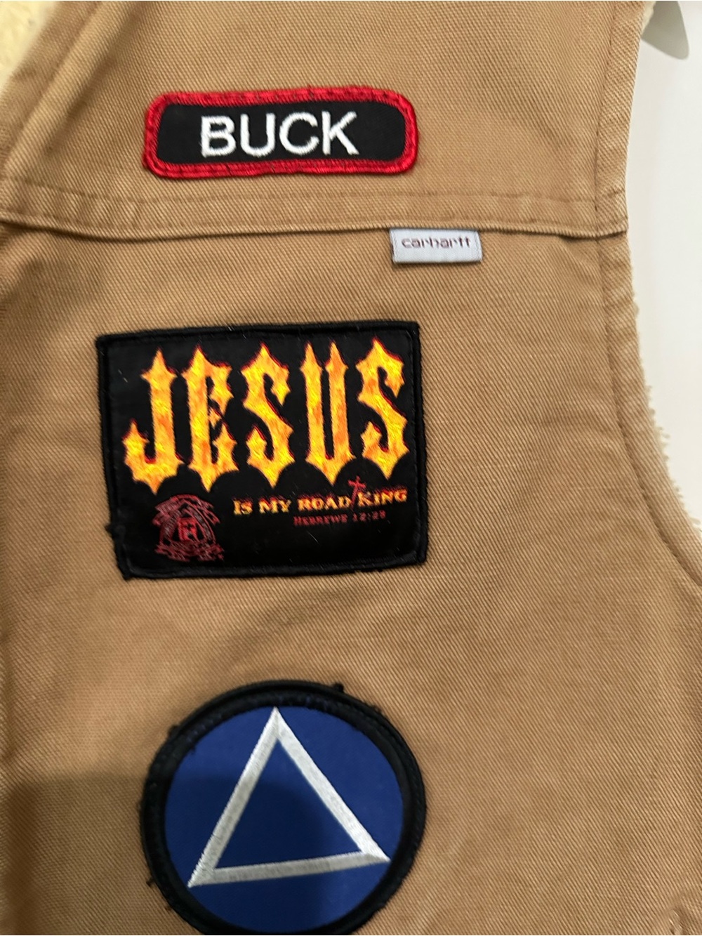 VTG Carhartt Union Made USA Duck Vest Large Sherpa Lined Biker Jesus Army - Picture 4 of 15